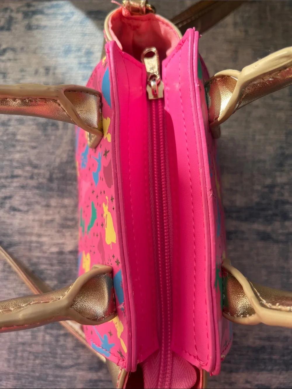 Kids Pink Gold Disney Princess Print Handbag with Gold Handles and Ty purse